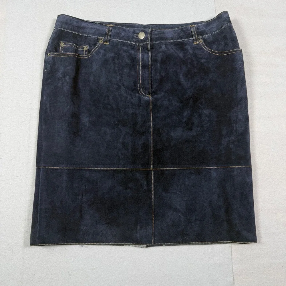 Isaac Mizrahi Target Navy Blue Suede Leather Skirt Womens 12 Dark Academia